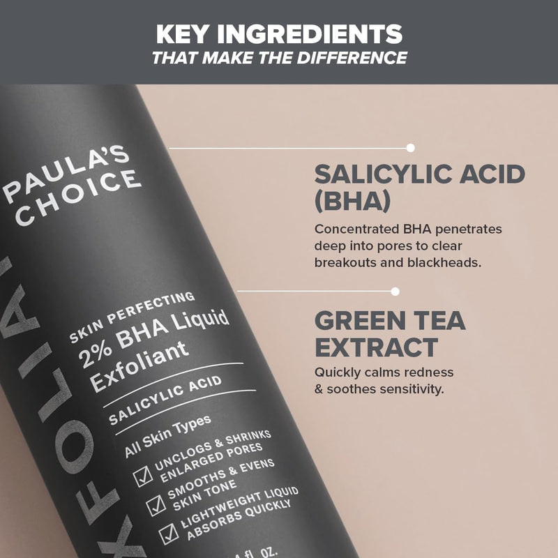 Paula's Choice SKIN PERFECTING 2% BHA Liquid Exfoliant - Face Exfoliating Peel Fights Blackheads & Enlarged Pores - with Salicylic Acid - Combination & Oily Skin - 118 ml