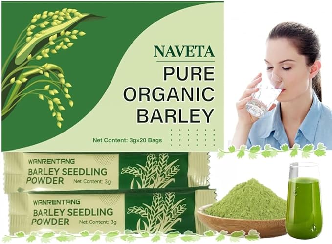 Koxuky Naveta Barley Grass Powder 100% Pure & Organic, Pure Organic Barley, Organic Barley Grass Juice Powder, All Natural Ingredients for Men and Women(20 bags/1box)