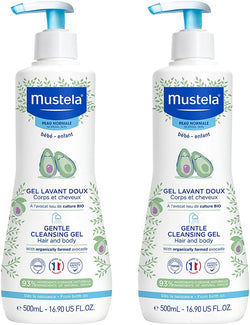 Mustela Baby Gentle Cleansing Gel - Baby Hair & Body Wash - with Natural Avocado fortified with Vitamin B5 -BIG OFFER Biodegradable Formula & Tear-Free - Pack of 2 - 500ml